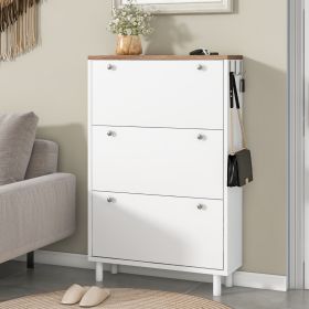 Narrow 3-Flip Drawer Shoe Cabinet Wood Grain Top Entryway Organizer