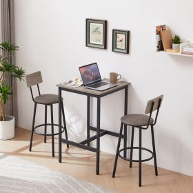 Bar Table Set With 2 Stools, PU Soft Seat & Backrest, Grey, 23.62 W X 35.4 H