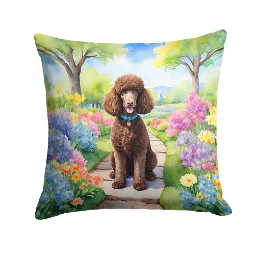 Chocolate Poodle Spring Path Throw Pillow Machine Washable, Indoor Outdoor Decorative Pillow for Couch, Bed or Patio, 18Hx18W