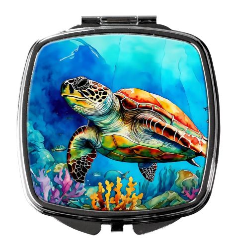 Loggerhead Sea Turtle Compact Mirror Decorative Travel Makeup Mirror for Women Girls Gifts Pocket Makeup Mirror Folding Handheld