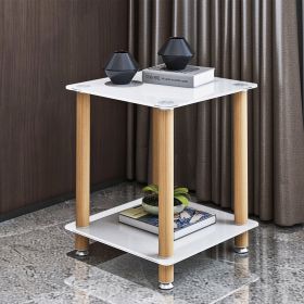 1-Piece White Oak Side Table, 2-Tier Modern Night Stand, Sofa Side Table