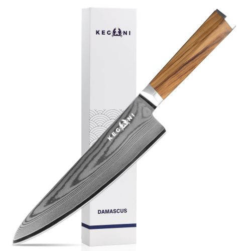 Kegani 8 Inch Kiritsuke Knife, Japanese Chef Knife 67 Layers VG-10 Damascus Kiritsuke, Italian Olive Wood FullTang Handle Natural Texture Japanese Kni