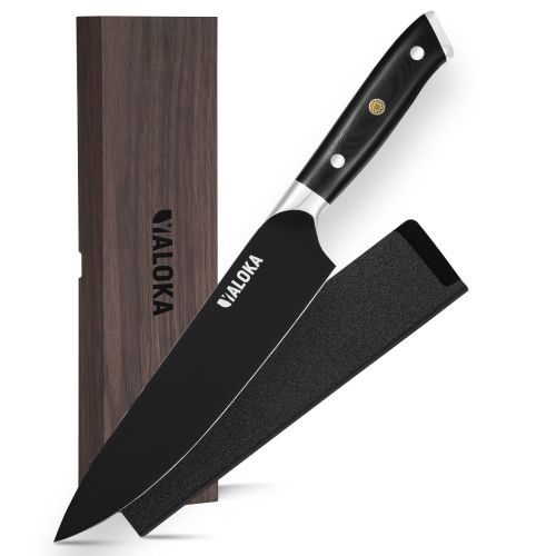 8 Inch Chef Knife Japanese Chef's Knife 7Cr17MoV High Carbon Steel Japanese Knife Full Tang G10 Handle Black Titanium Coated Blade Professional Cookin