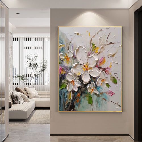 Hand Painted Oil Painting Abstract Original Flower Oil Painting On Canvas Large Wall Art Original White Floral Painting Floral Custom Painting Living