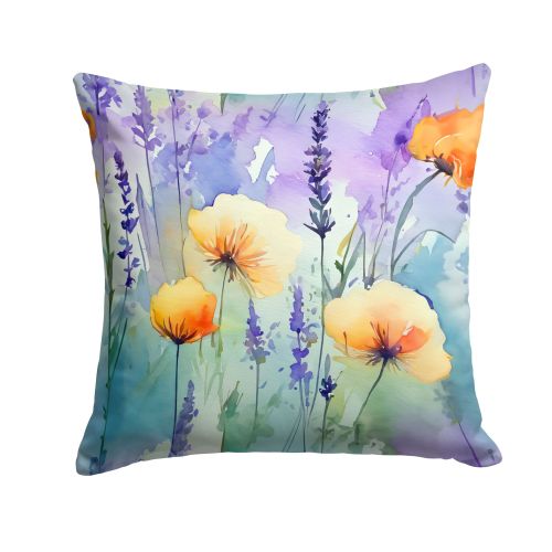 Lavender in Watercolor Throw Pillow Machine Washable, Indoor Outdoor Decorative Pillow for Couch, Bed or Patio, 18Hx18W